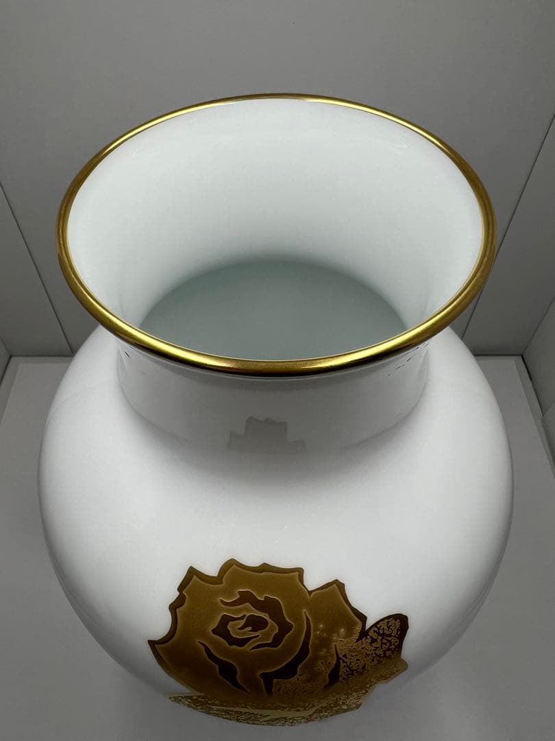 大倉陶園OKURA 金蝕バラ花瓶フラワーベース花器ゴールド 陶器 高さ約35cm