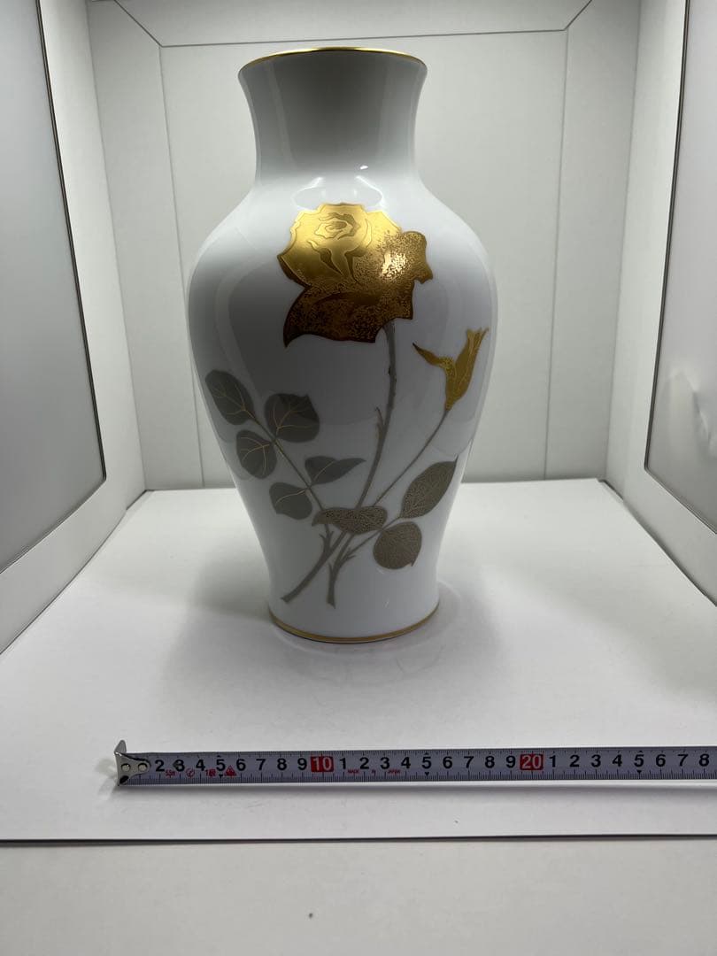 大倉陶園OKURA 金蝕バラ花瓶フラワーベース花器ゴールド 陶器 高さ約35cm