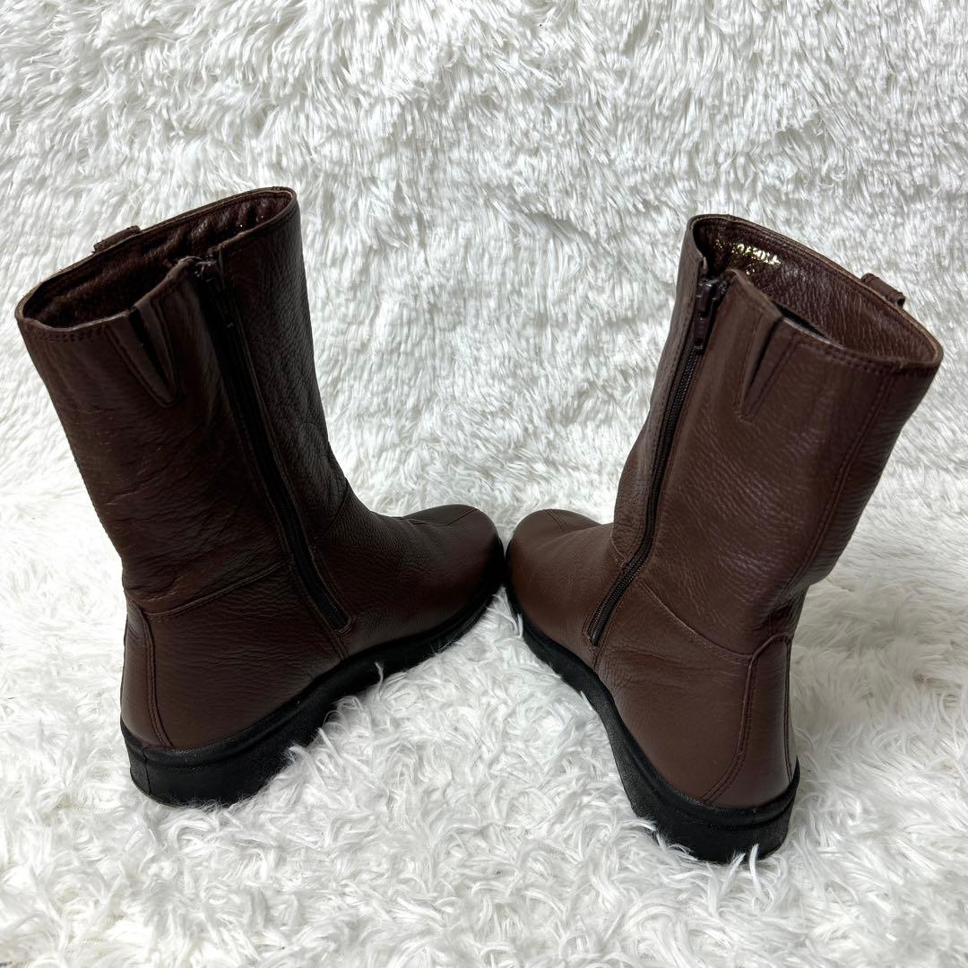 【新品・未使用級】ecco レザーシボ加工ブーツ ブラウン 24cm 3E