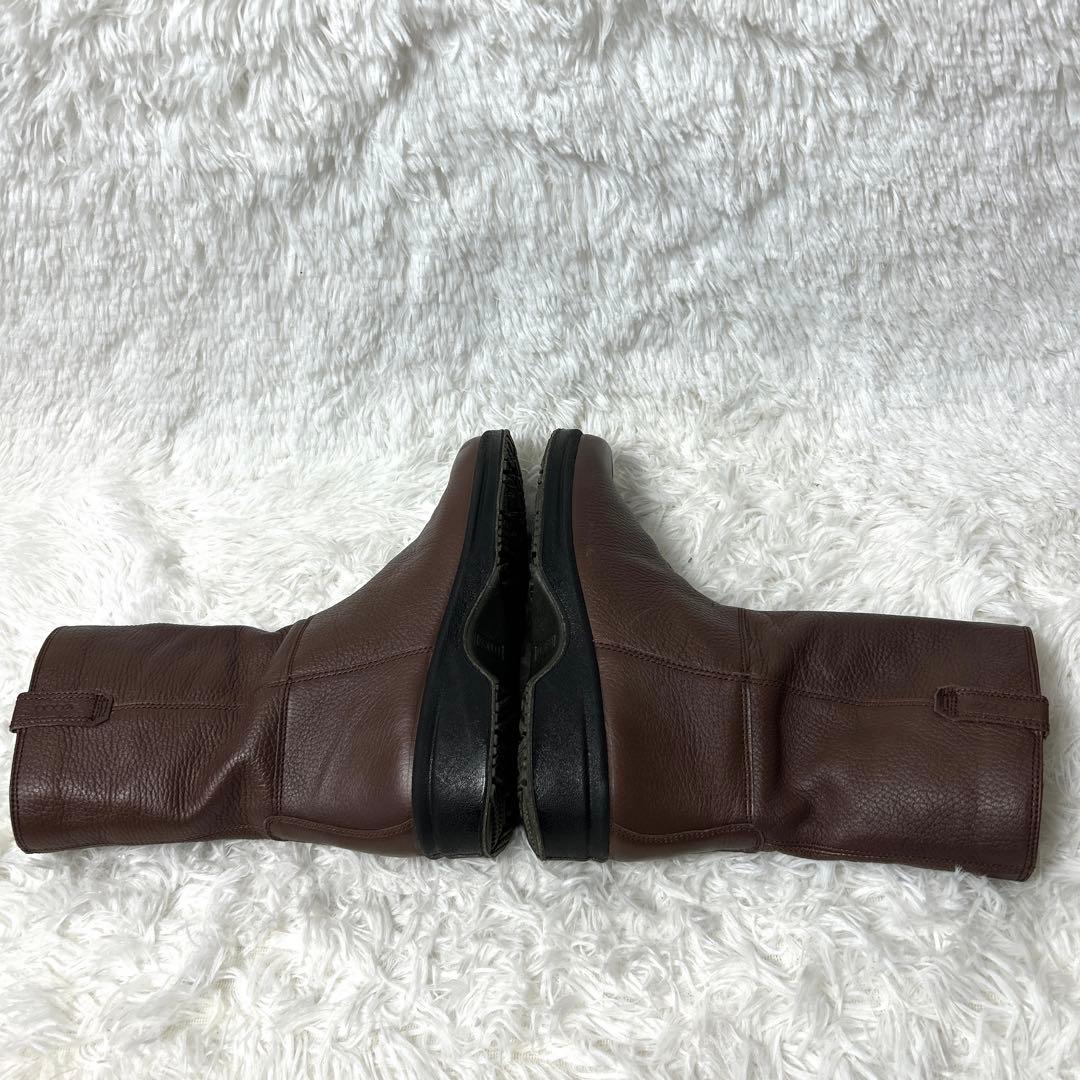 【新品・未使用級】ecco レザーシボ加工ブーツ ブラウン 24cm 3E