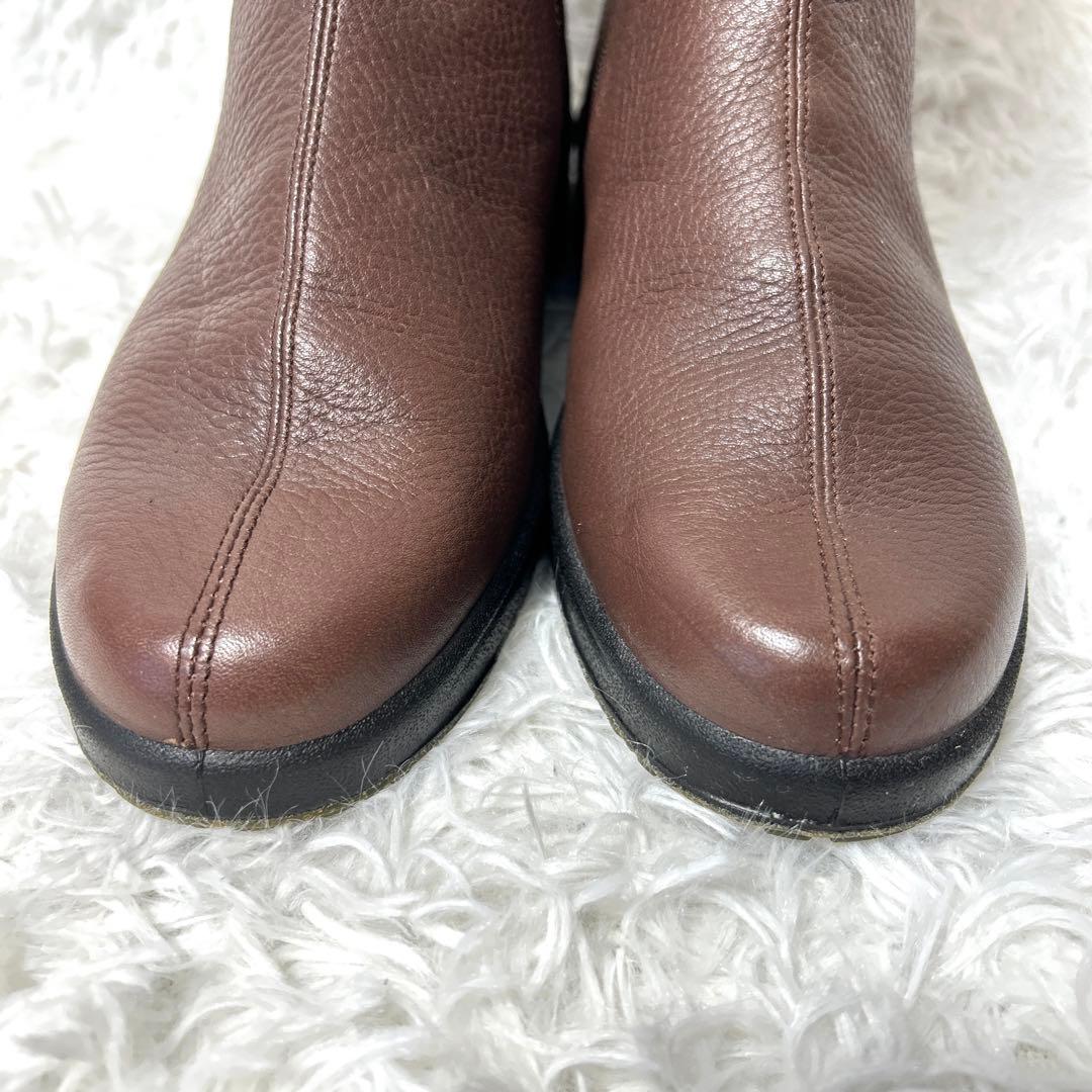 【新品・未使用級】ecco レザーシボ加工ブーツ ブラウン 24cm 3E