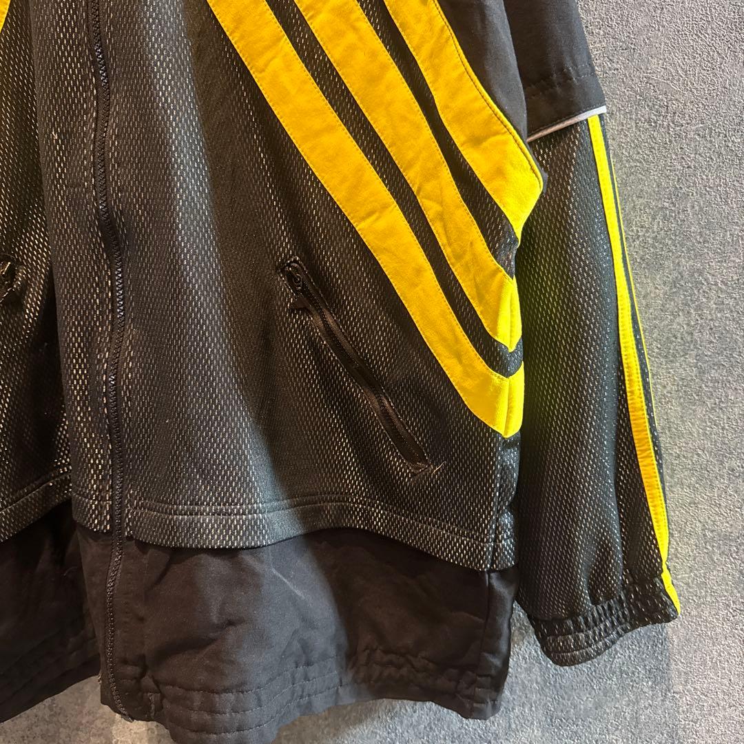 オールドadidas ストライプナイロンジャケット 黒/黄色M J81