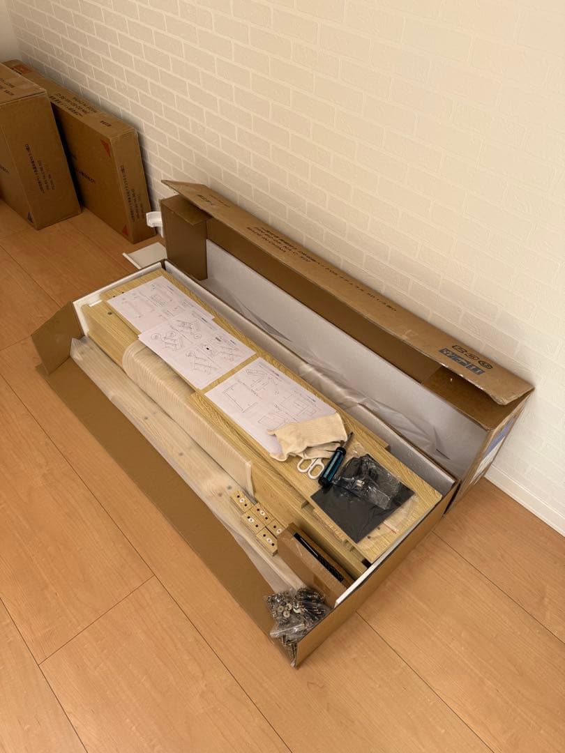 【新品・組立前】RASIKセミダブル ベッドフレーム 引き出し付き