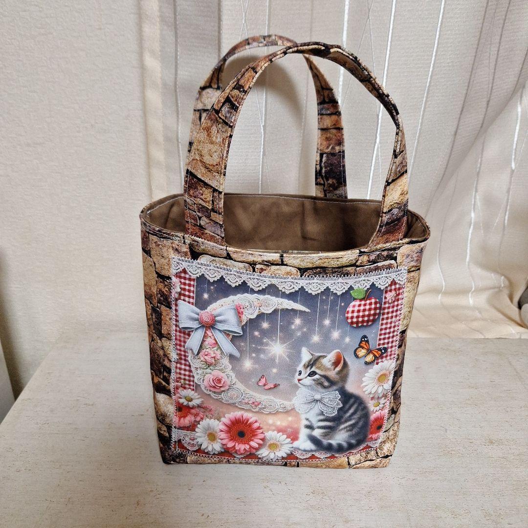 激レアねこパネル生地　ハンドメイド　ミニバック　ポーチ