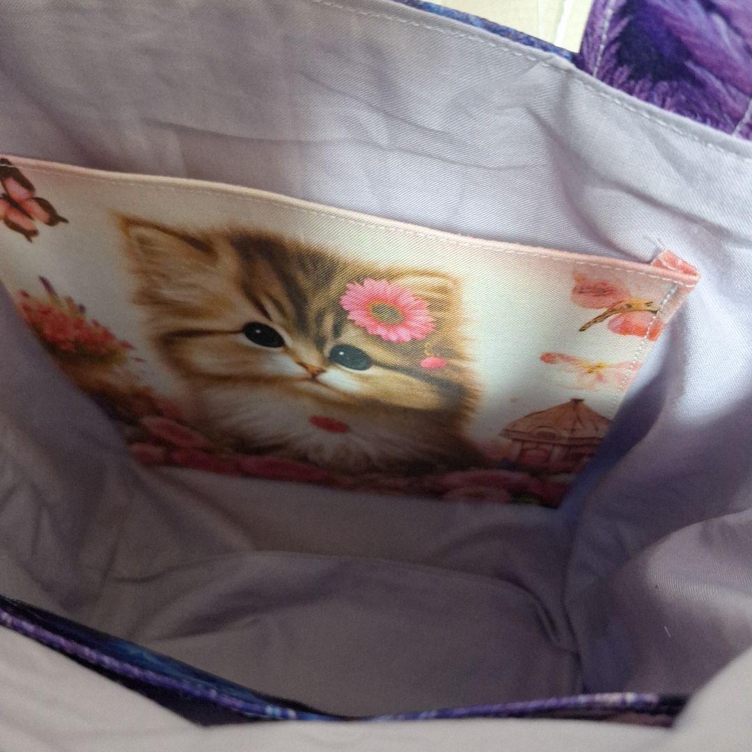 激レアねこパネル生地　ハンドメイド　ミニバック　ポーチ