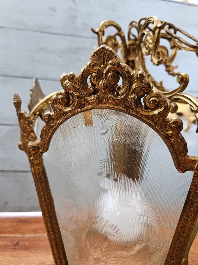 フランスアンティーク 5面ガラスのペンダントライト アールヌーボー 吊り下げ