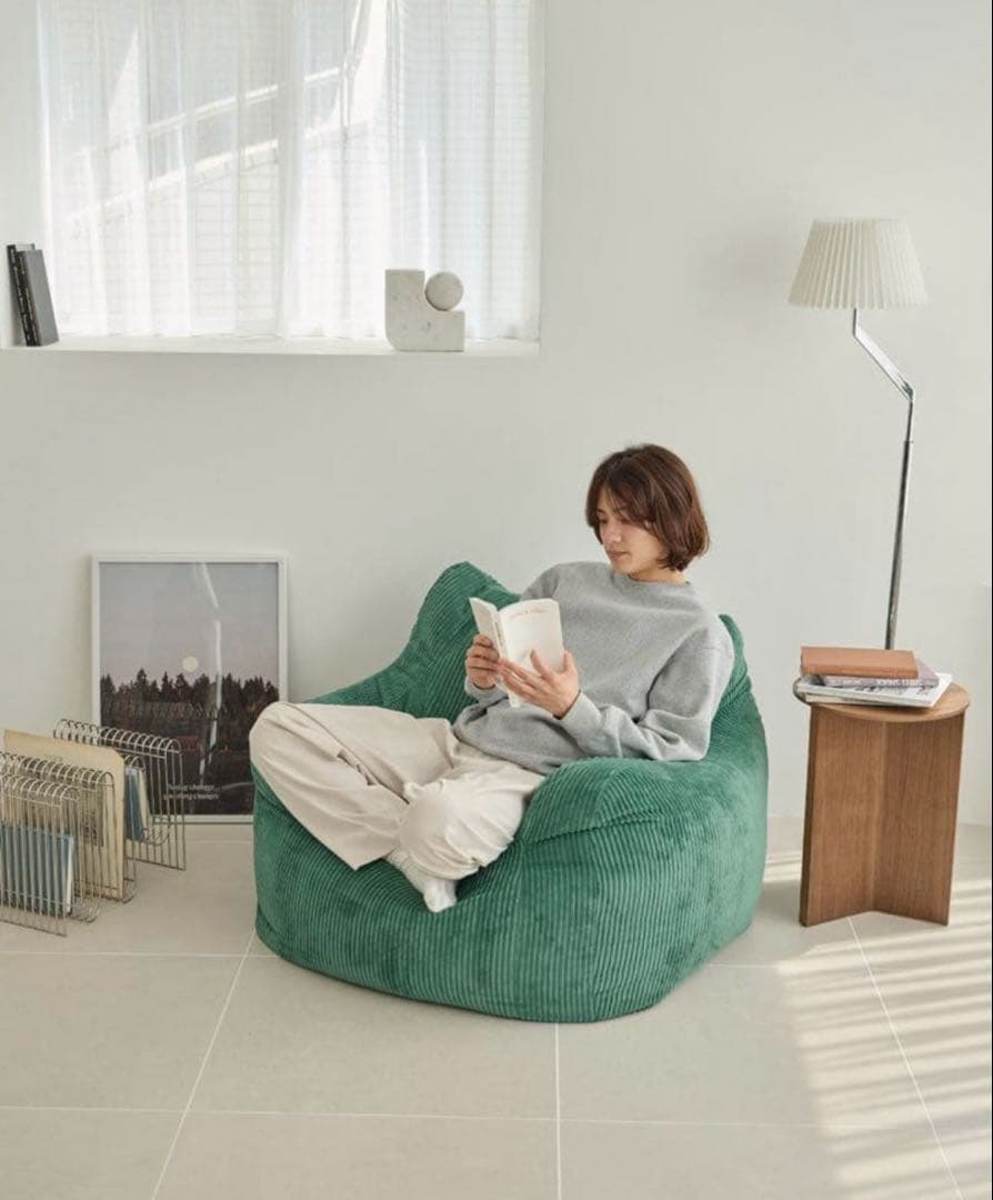 LOOSY 1人掛けビーズソファ　コーデュロイ グリーン