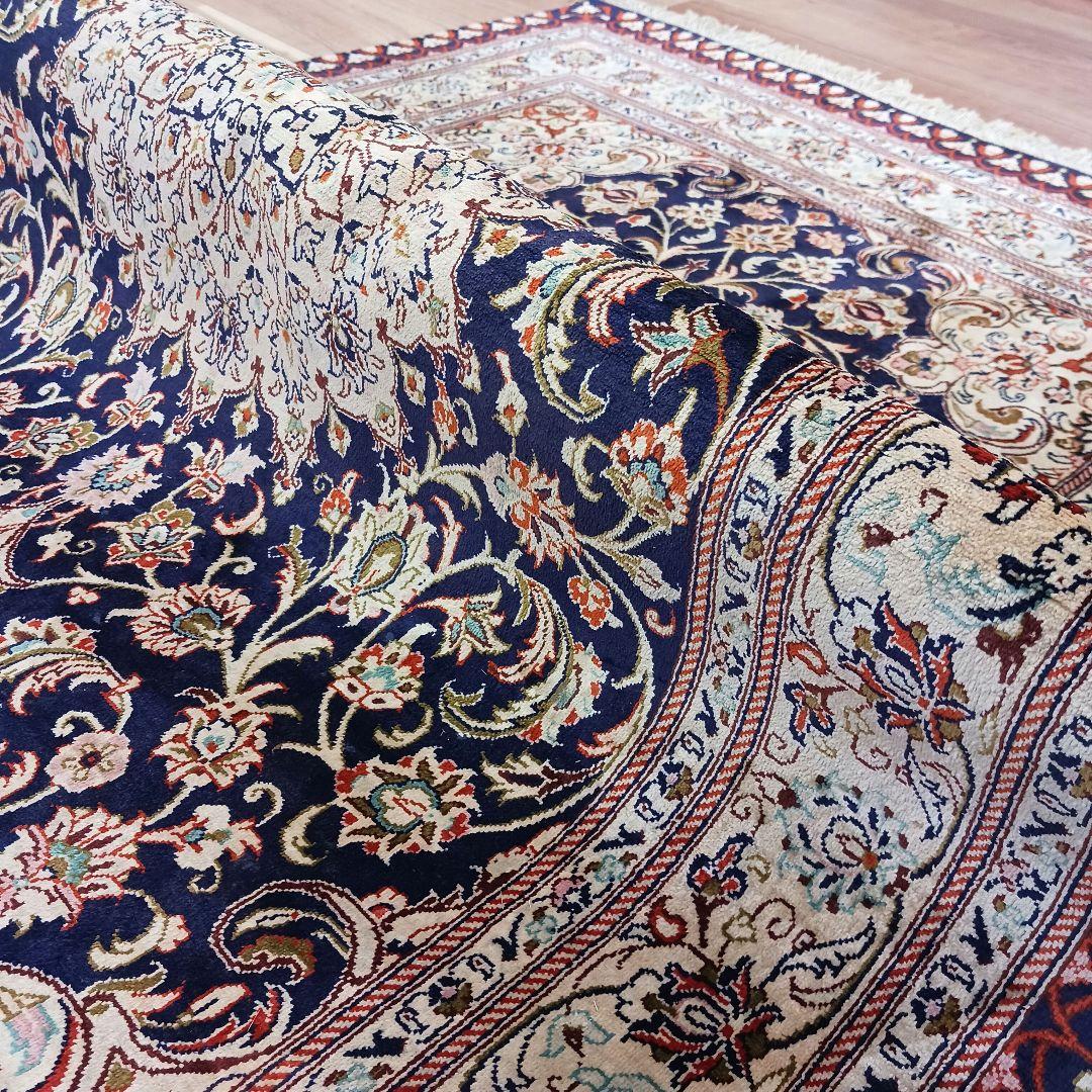 専用 Y3251 高級ペルシャ絨毯 クム産 工房サイン シルク 手織り