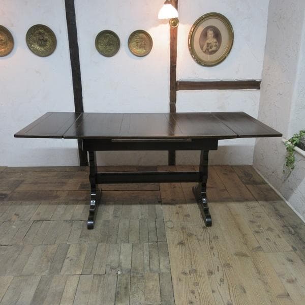 イギリス アンティーク 家具 ダイニングテーブル ドローリーフ 英国 6671d