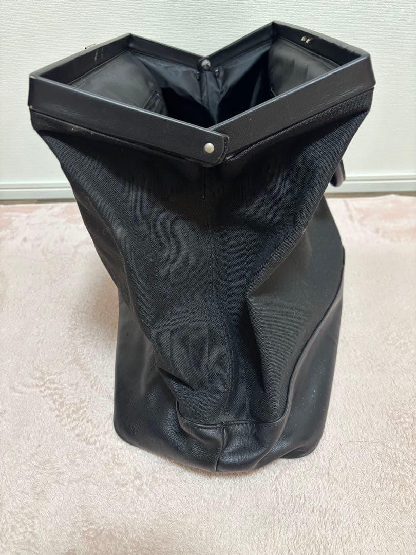 アニエスベー ブラック キャンバス レザーボストンバッグ