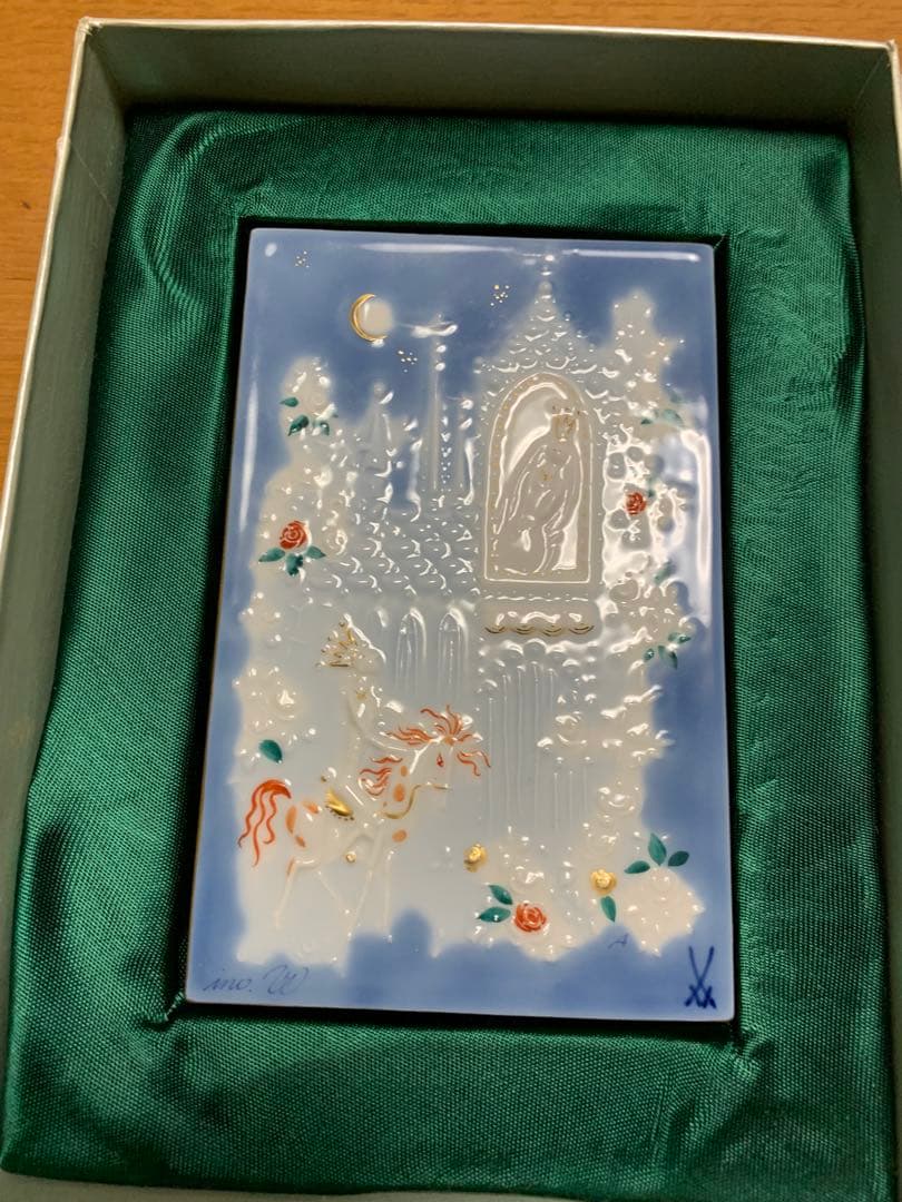 Meissen マイセン陶板画　青のメルヘン いばら姫（額無）