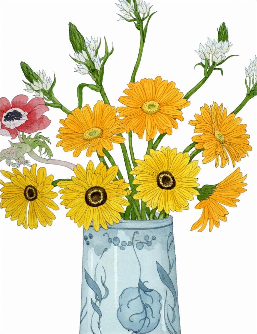 有名国際展作家「ガーベラ」花/D・リトグラフ/10部限定/直筆サイン　小原雅夫