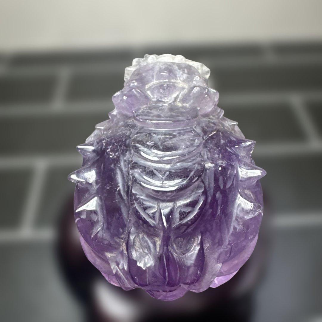 ウルグアイ産 アメジスト ロングイ（龍亀）彫刻 台座付き