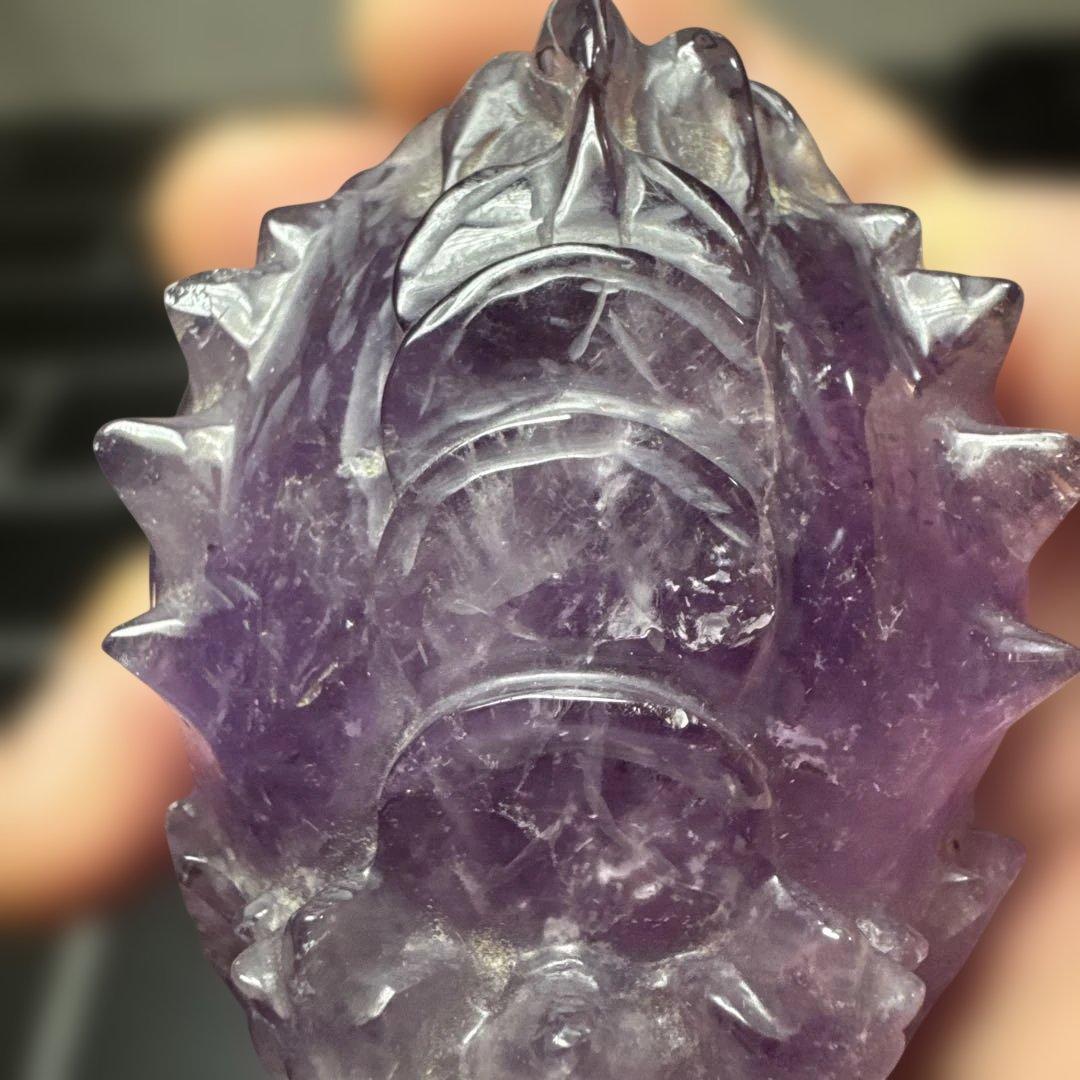 ウルグアイ産 アメジスト ロングイ（龍亀）彫刻 台座付き