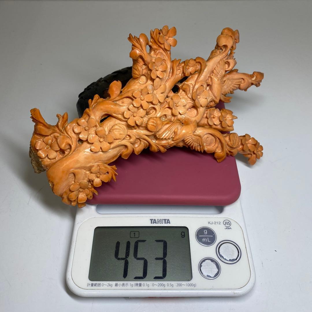 極太赤珊瑚置物　台込高さ23㎝/453g 東Y7-0312☆2F