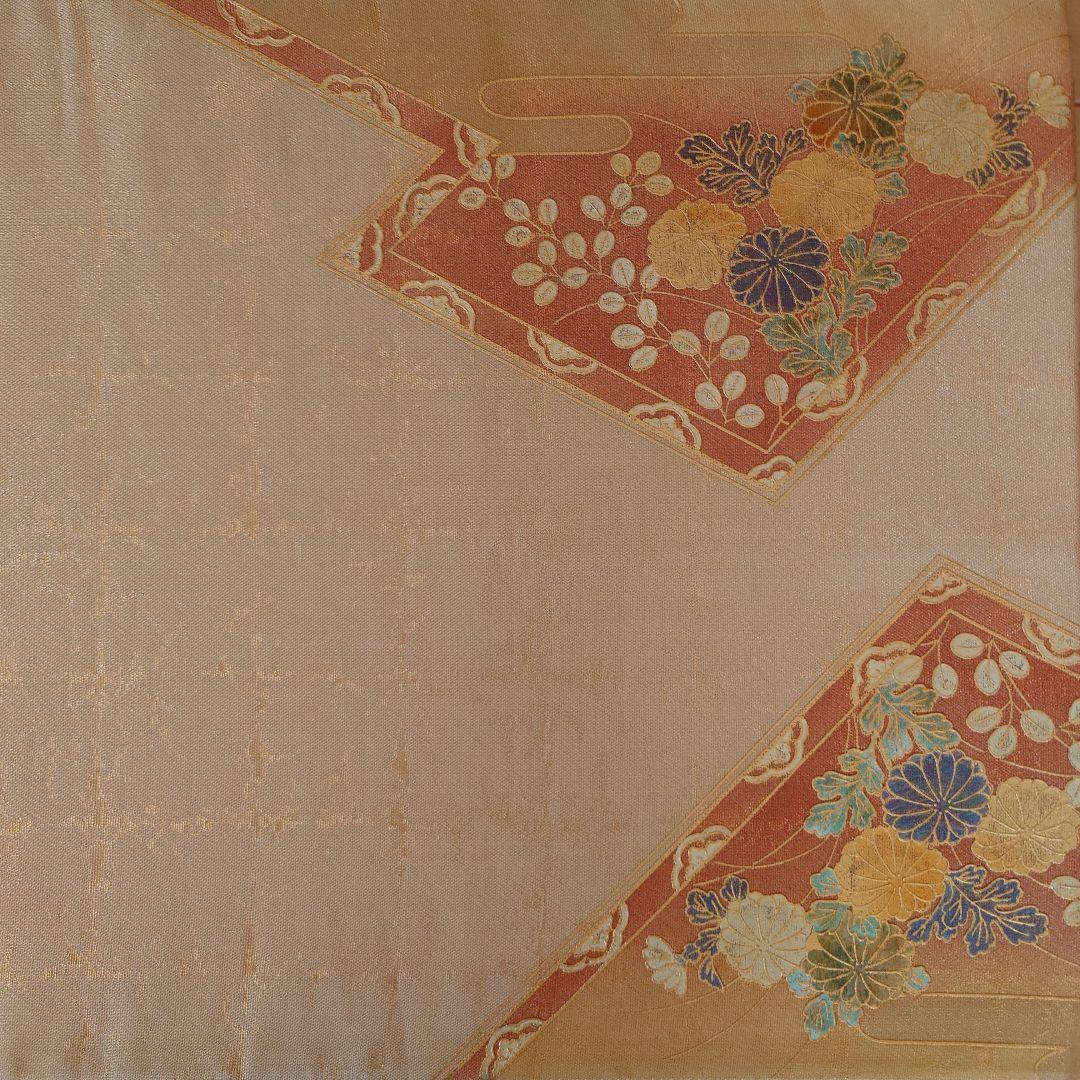 【美品】付下げフルセット　正絹　袷　草花文様　駒刺繍　お太鼓柄袋帯