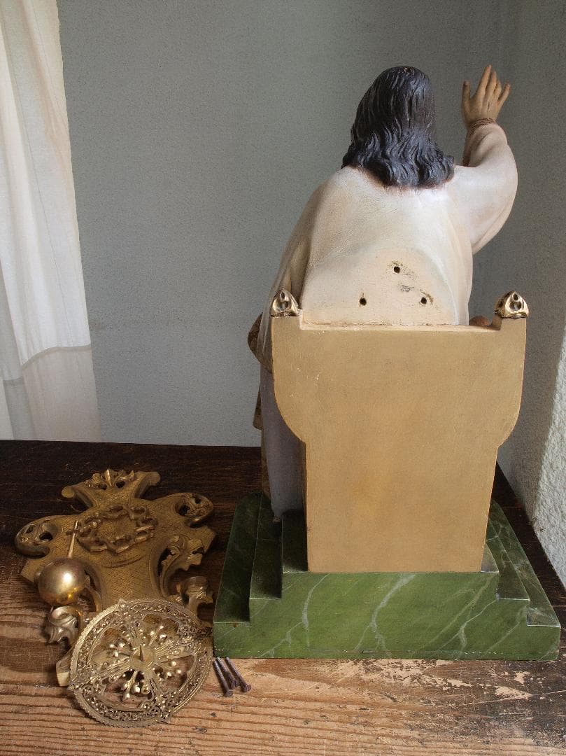 王であるイエス 坐像 69cm サクレクール グラスアイ 宗教彫刻/H513