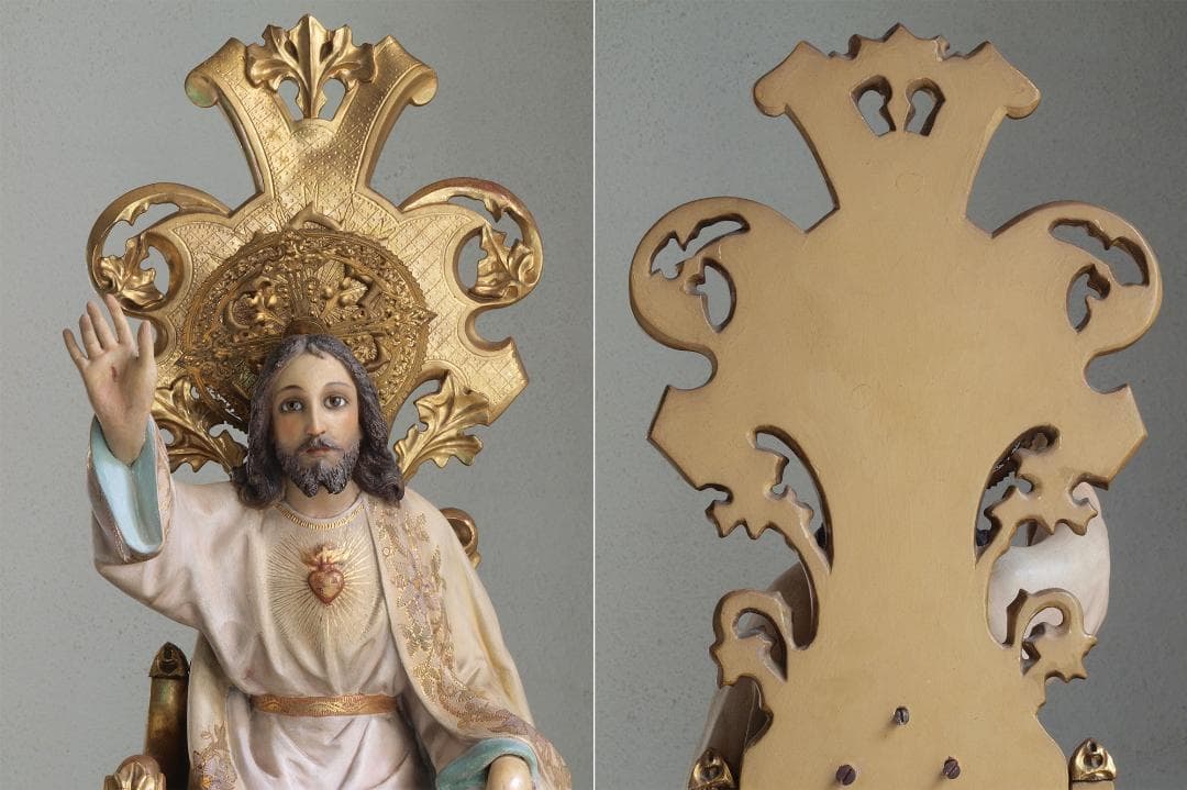 王であるイエス 坐像 69cm サクレクール グラスアイ 宗教彫刻/H513