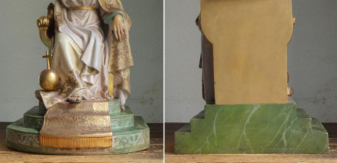 王であるイエス 坐像 69cm サクレクール グラスアイ 宗教彫刻/H513