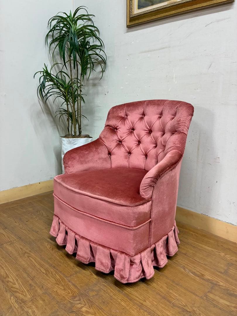 管405☆イタリア製☆アンティーク☆ピンクファブリックソファー