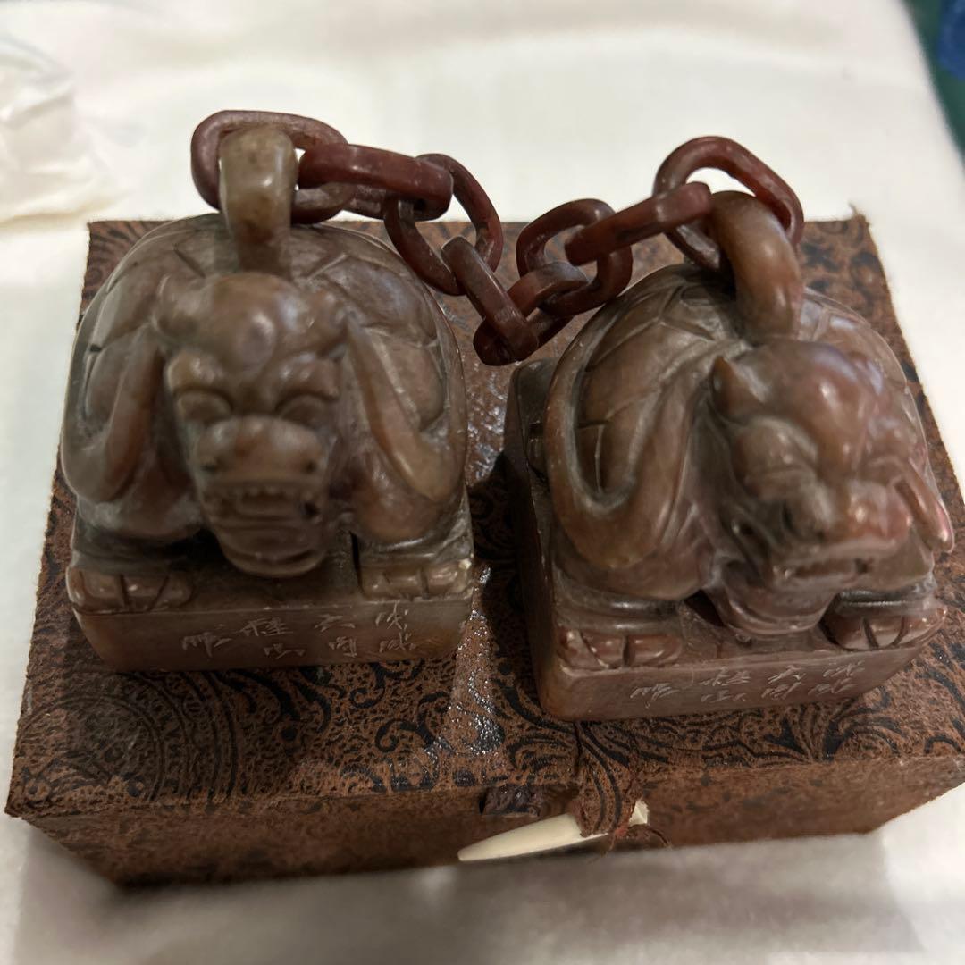 中國清朝古代印章 獅子像 置物 石材製 漢字彫刻付き690g咸豐帝印