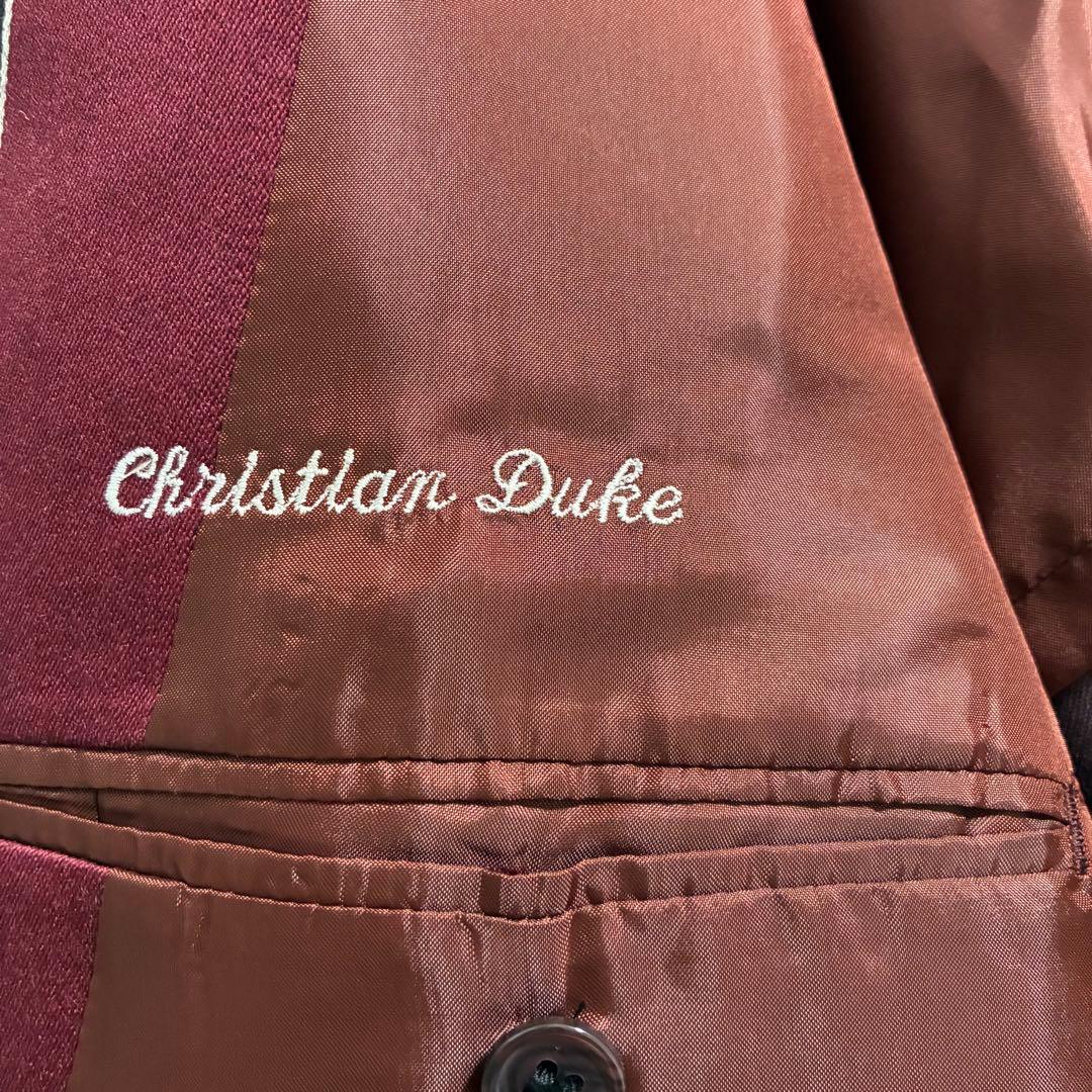 美品 XL相当 ダブルブレスト スーツ ボルドー ストライプ 金ボタン メンズ