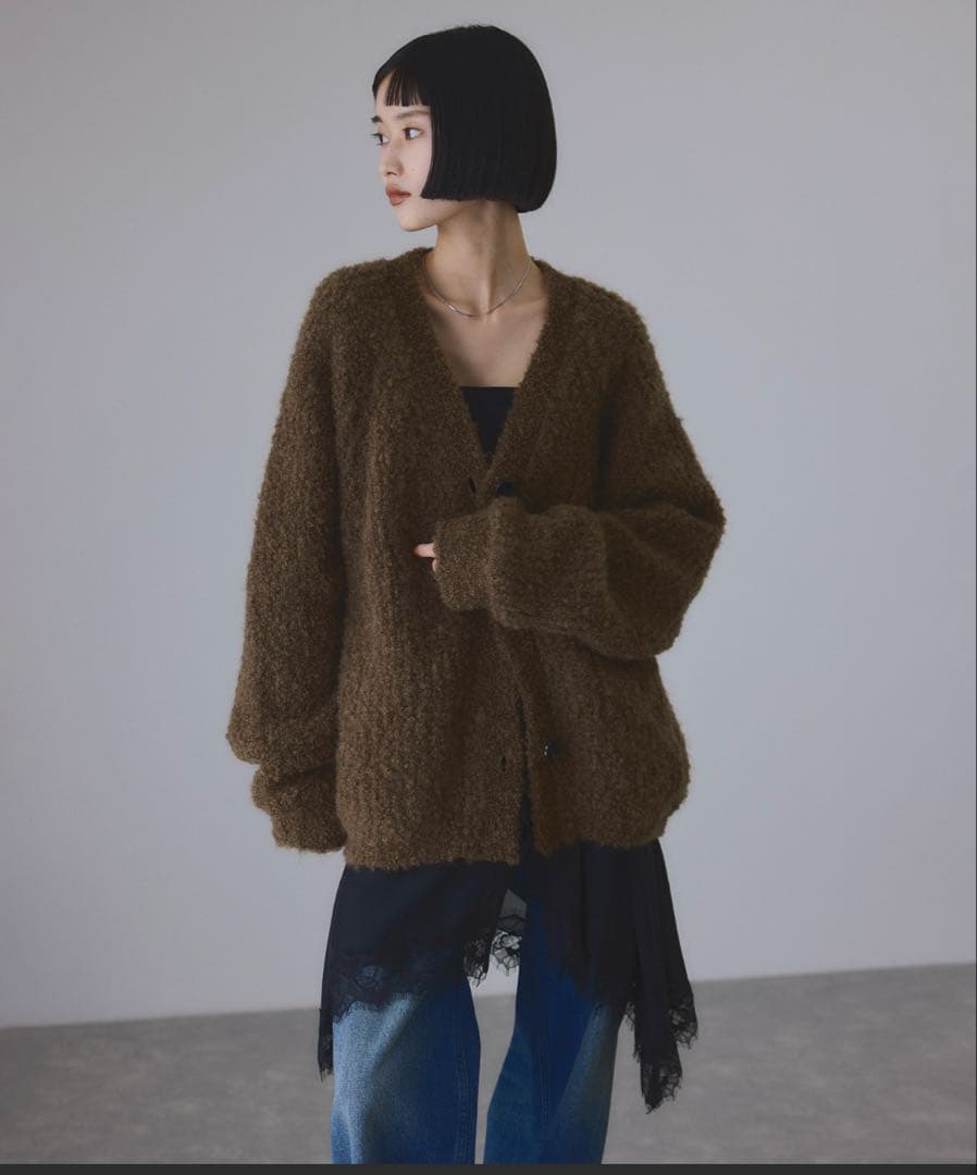 アダムエロペ モヘヤウールニットカーディガンブルゾン