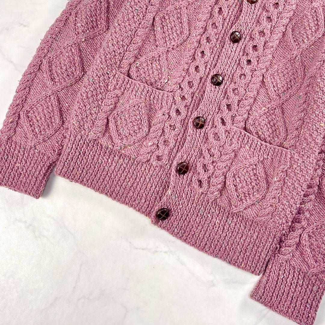 アテナデザイン アランニット カーディガン ミックスカラー 胡桃ボタン 春色✨