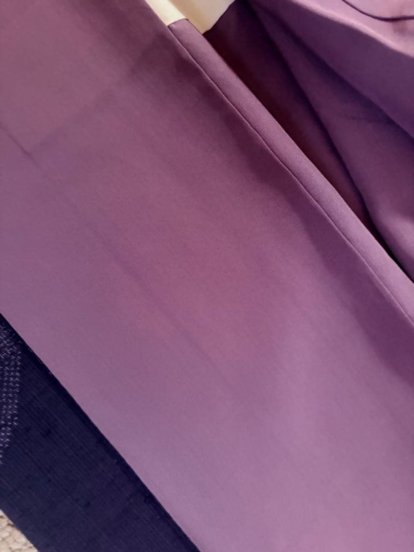 菜*汁様 【美品】結城紬 身丈165cm裄丈 68cmL給はたおり娘奥順証紙紫色