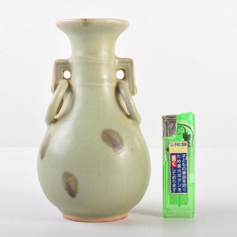 中国　龍泉窯　青磁　双耳不遊環瓶　C　6986