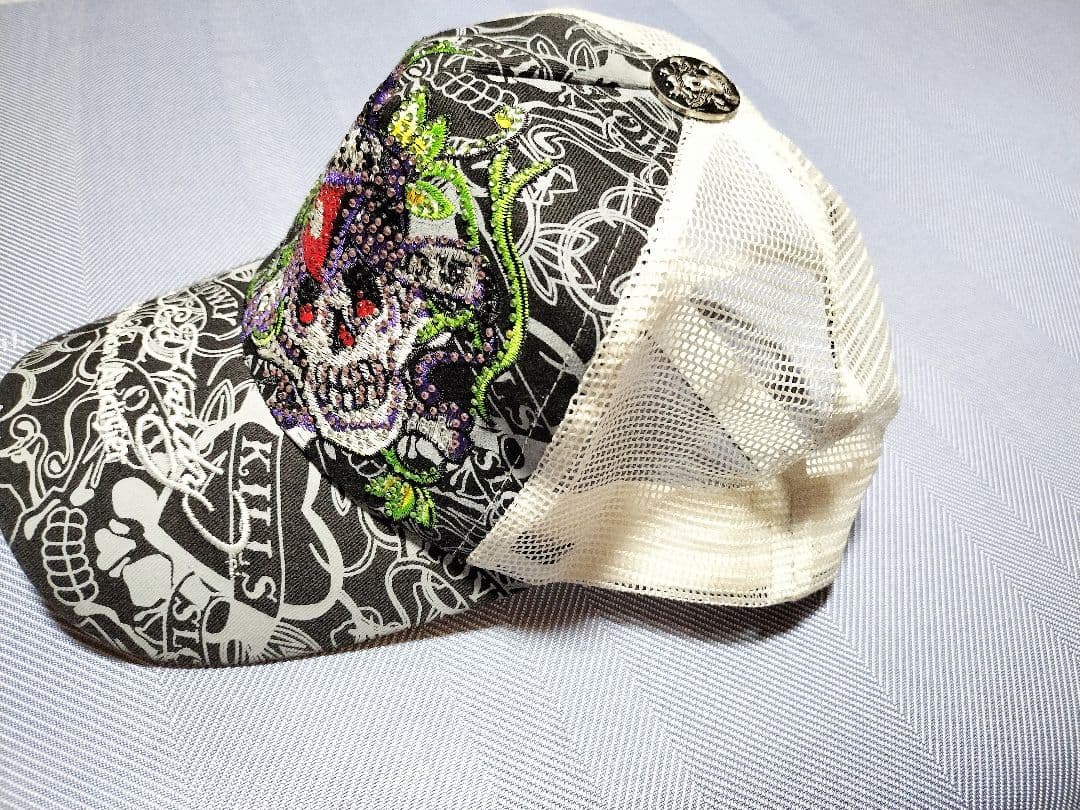 試着程度 Ed Hardy エド・ハーディー スカル刺繍キャップ ラインストーン