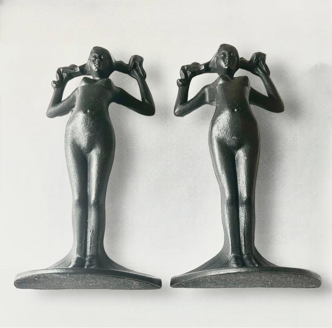 アールデコ ブックエンド 滝錬太郎 \"姉妹像 マチ\" 南部鉄器 アイアン 鋳物