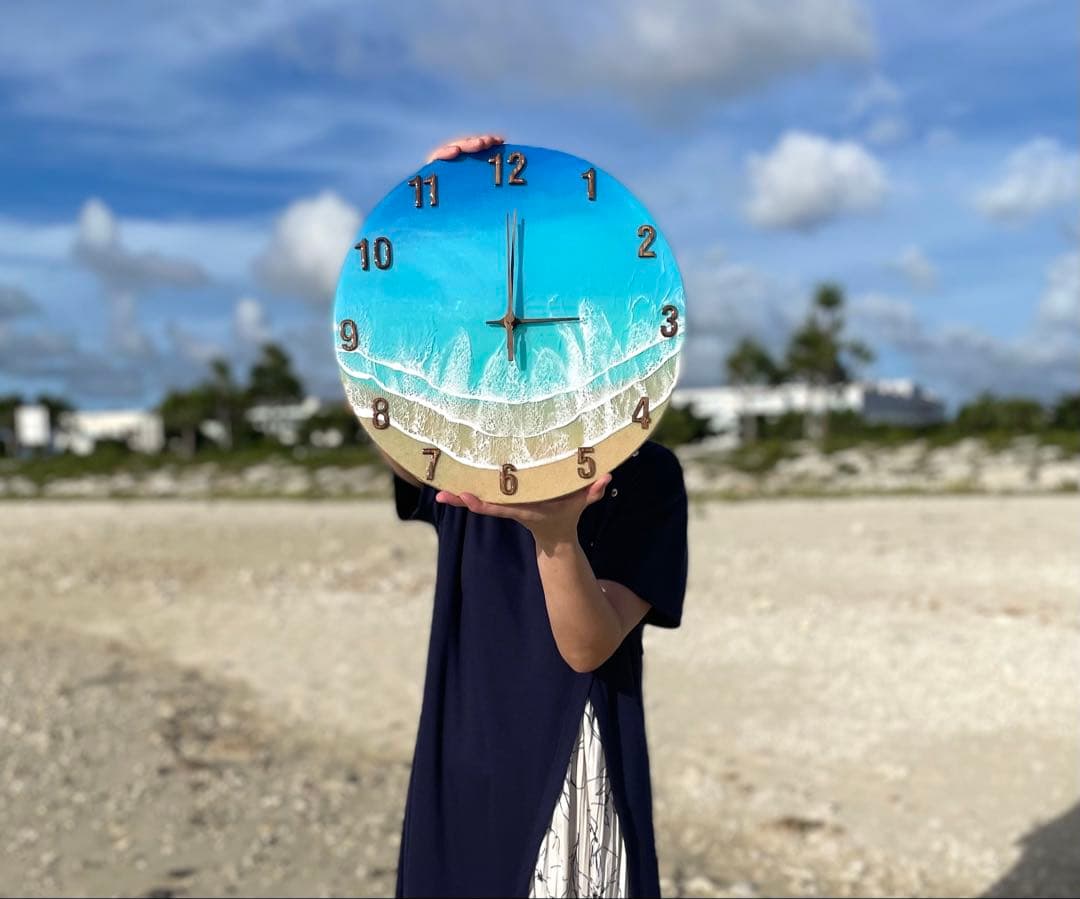 直径35㎝　ビッグサイズ　オーシャンレジン時計　海アート　新築祝い　ギフト