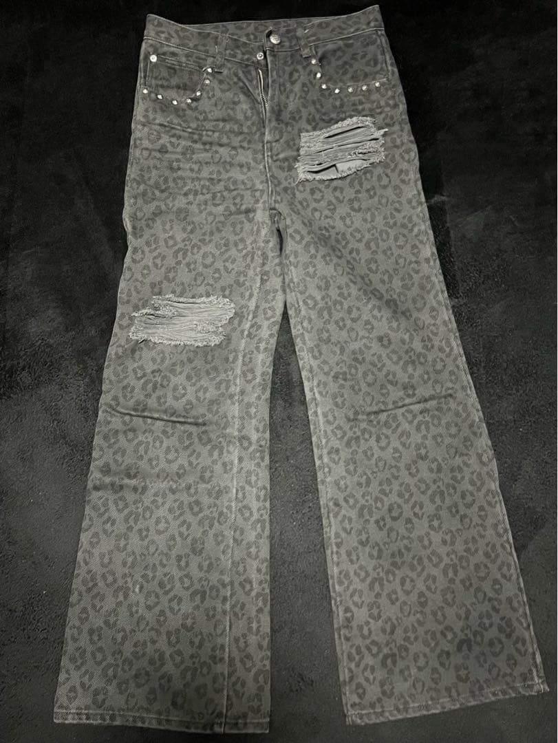 【GRANCY】 グランシーレオパードダメージフレアパンツ Sサイズ