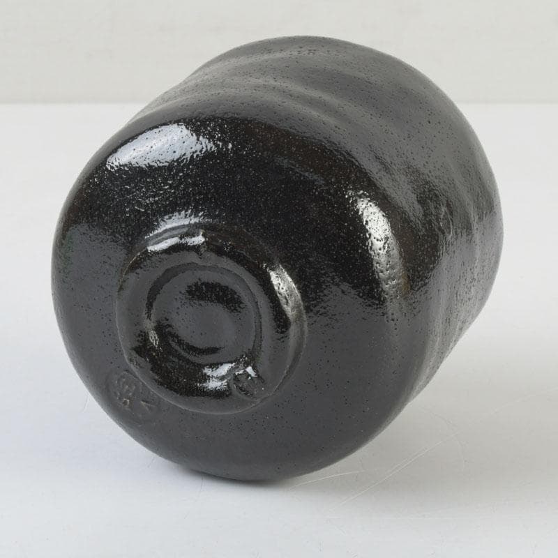 茶道具　伊東陶山造　黒楽筒茶碗　共布共箱　V　9847