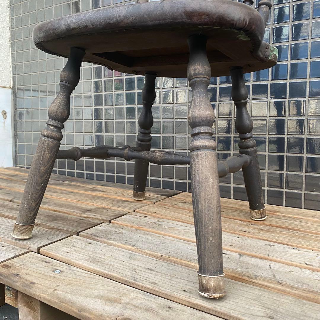 ヴィンテージチェア 座面革 木椅子 インテリア ディスプレイ