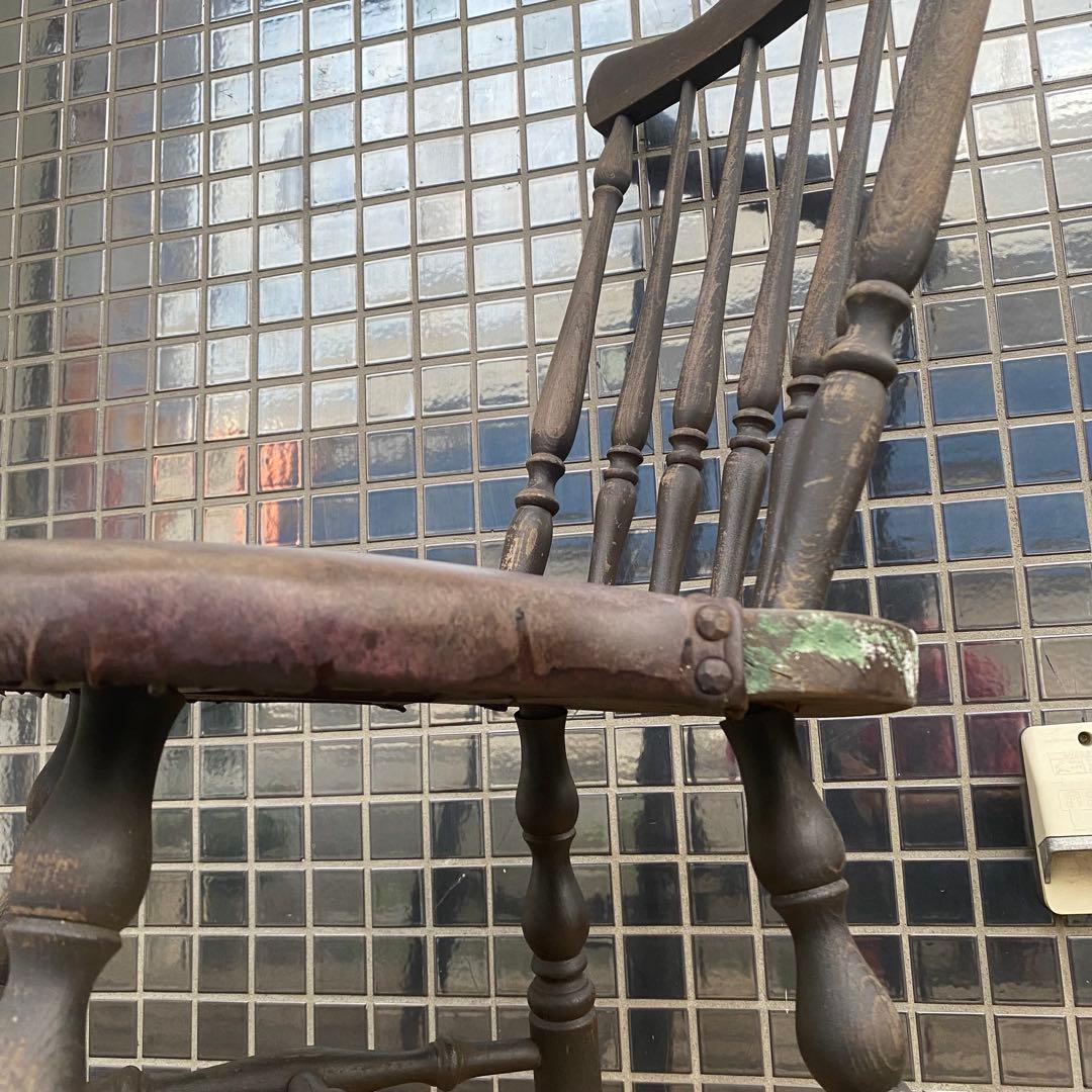 ヴィンテージチェア 座面革 木椅子 インテリア ディスプレイ