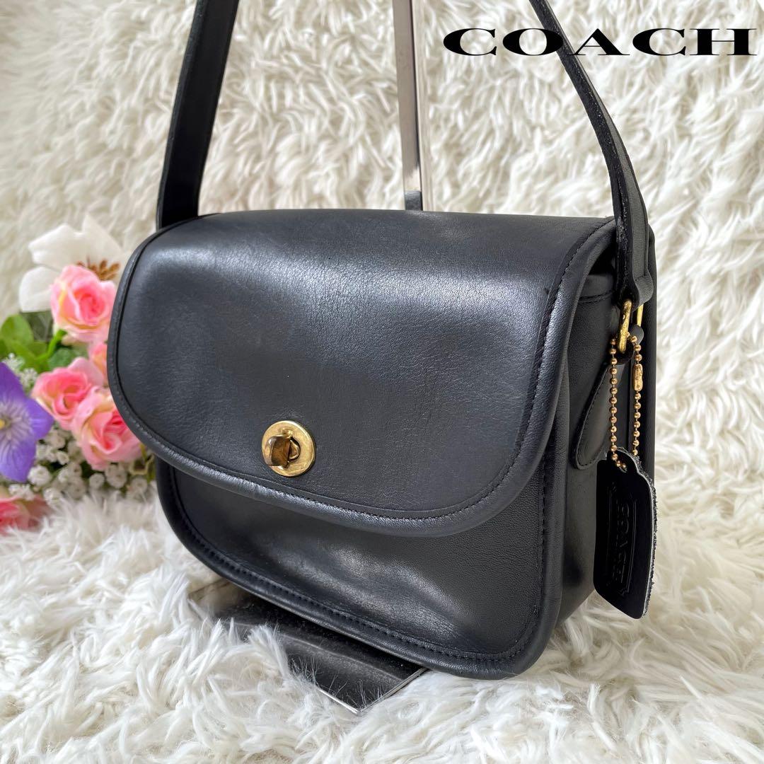 COACHオールドコーチ ブラックレザーショルダーバッグ ターンロックUSA製