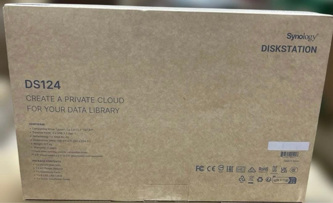 Synology NASキット 1ベイ DS124