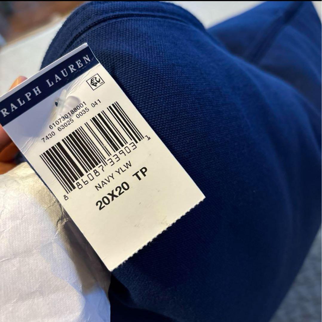 ②未使用 ラルフローレン スクリプト クッション カバー ネイビーイエロータグ付
