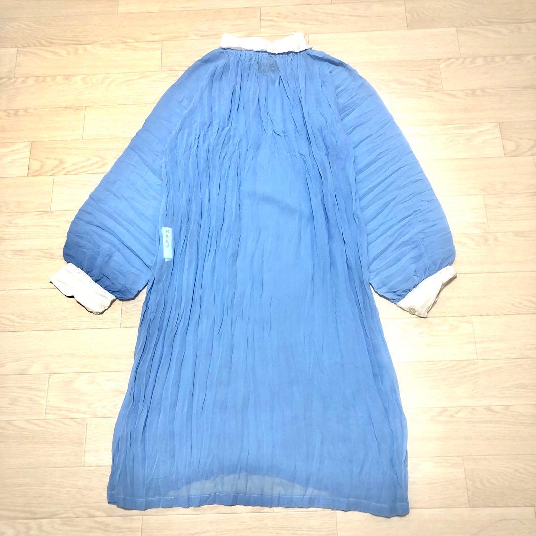 トリココムデギャルソン　プリーツ加工ワンピース　シフォンジョーゼット　バイカラー