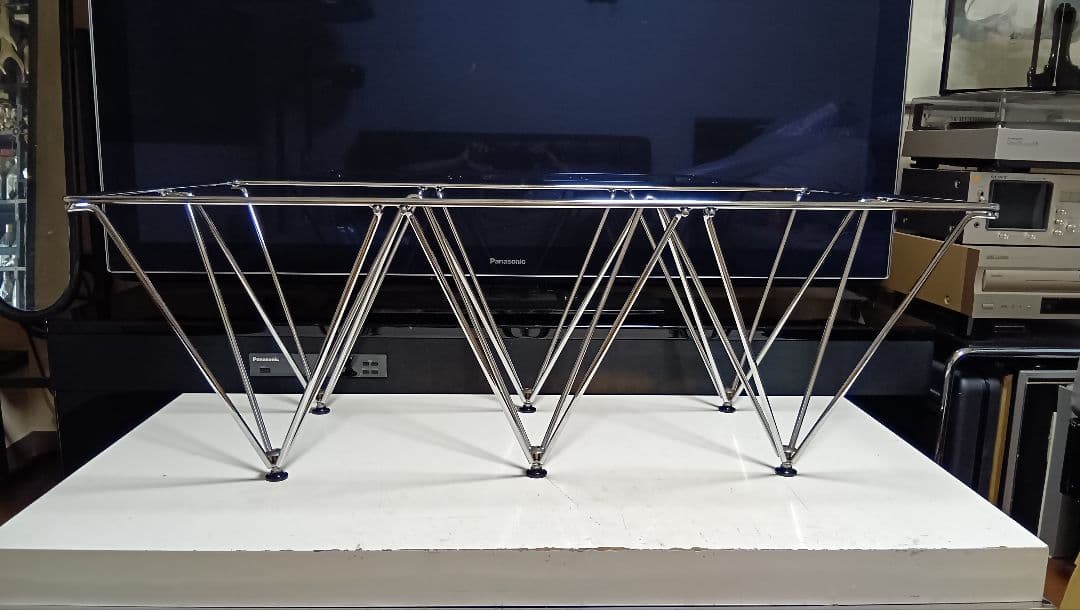 レア　1980's　スペースエイジ　メタル　タワーフレーム　ガラス　テーブル