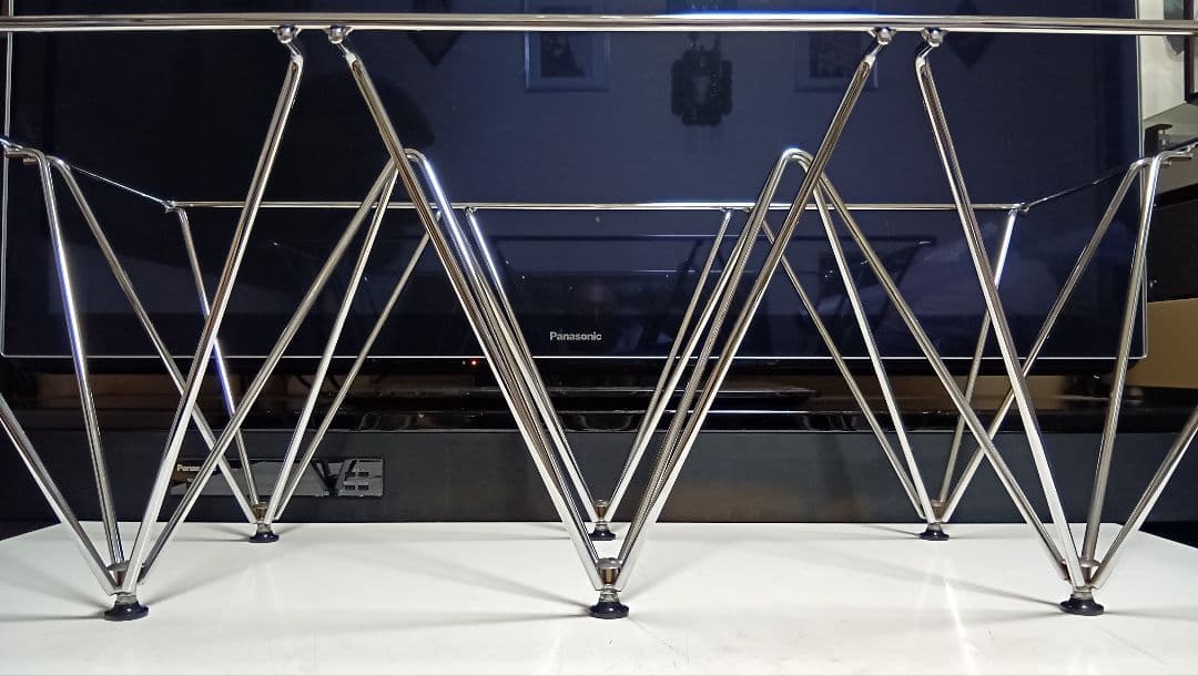 レア　1980's　スペースエイジ　メタル　タワーフレーム　ガラス　テーブル