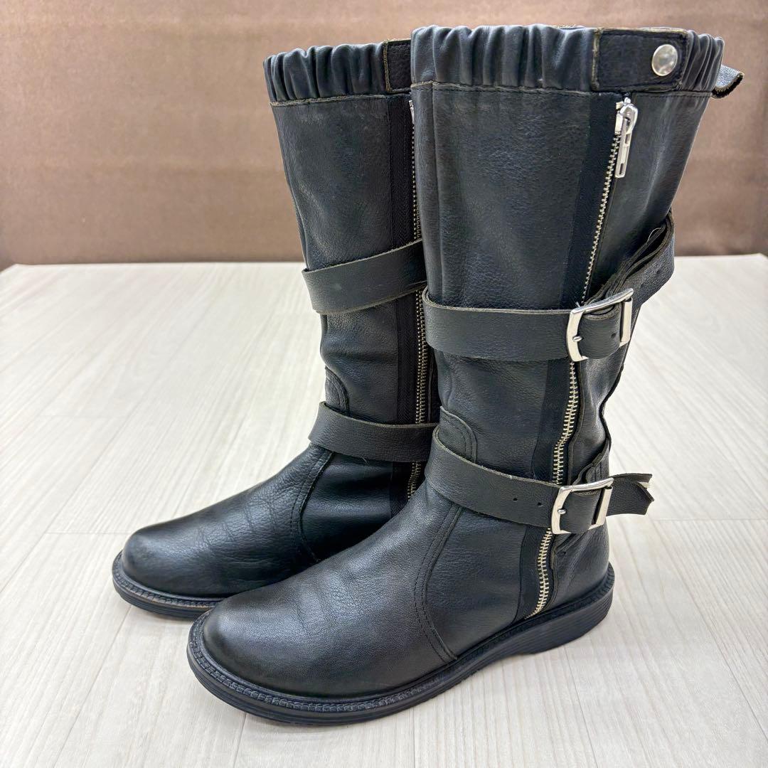 ■ Y's ワイズ サイドジップ ストラップ レザーブーツ ロングブーツ