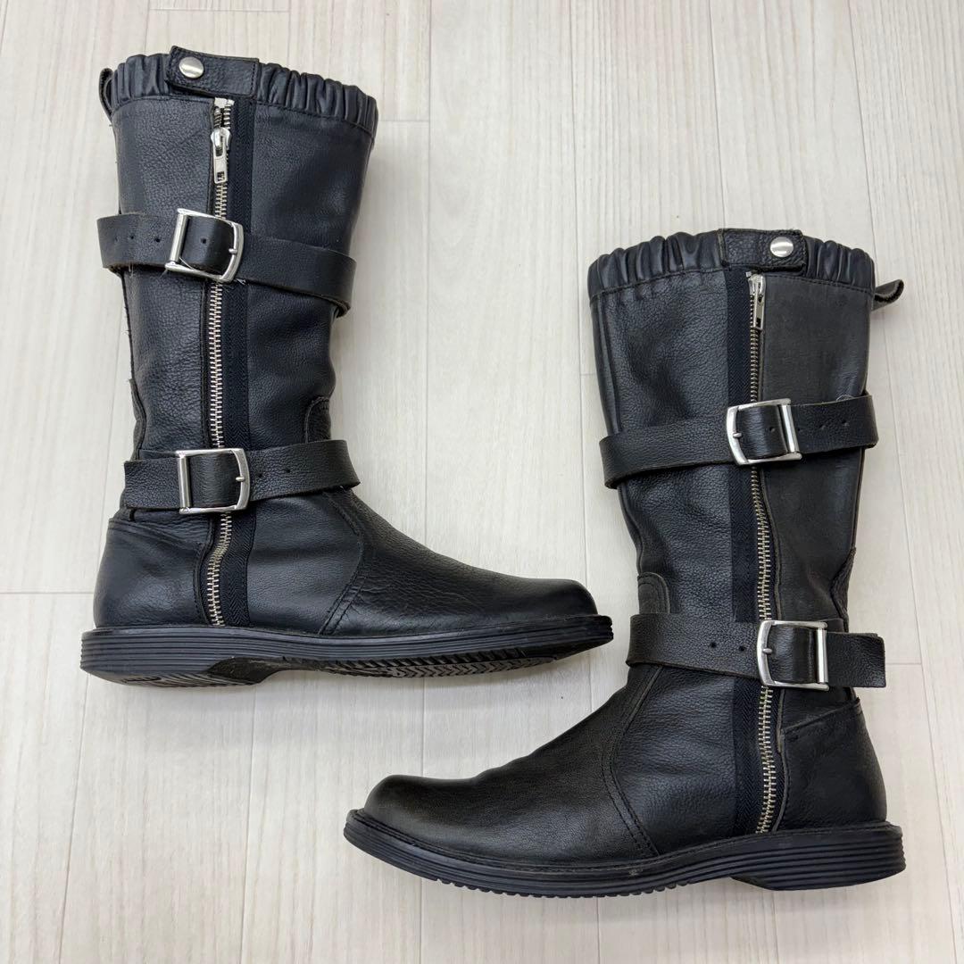 ■ Y's ワイズ サイドジップ ストラップ レザーブーツ ロングブーツ