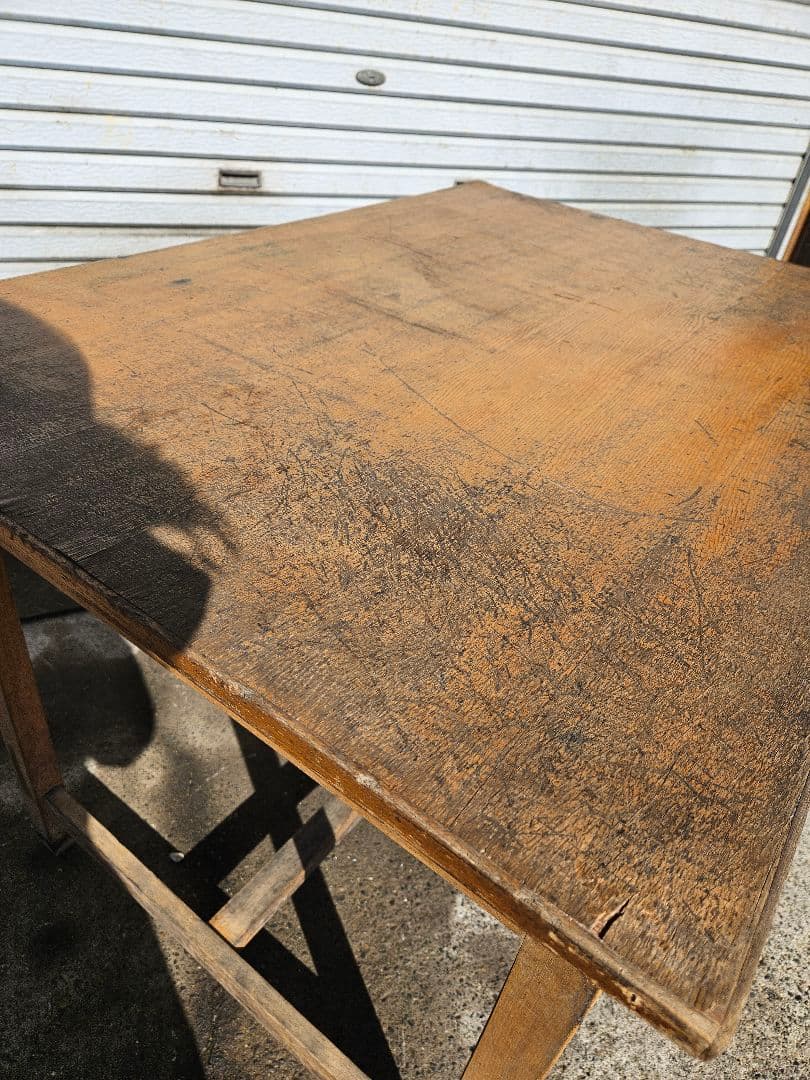 日本のアンティーク 古い片袖机 木製 作業台 アトリエ デスク テーブル
