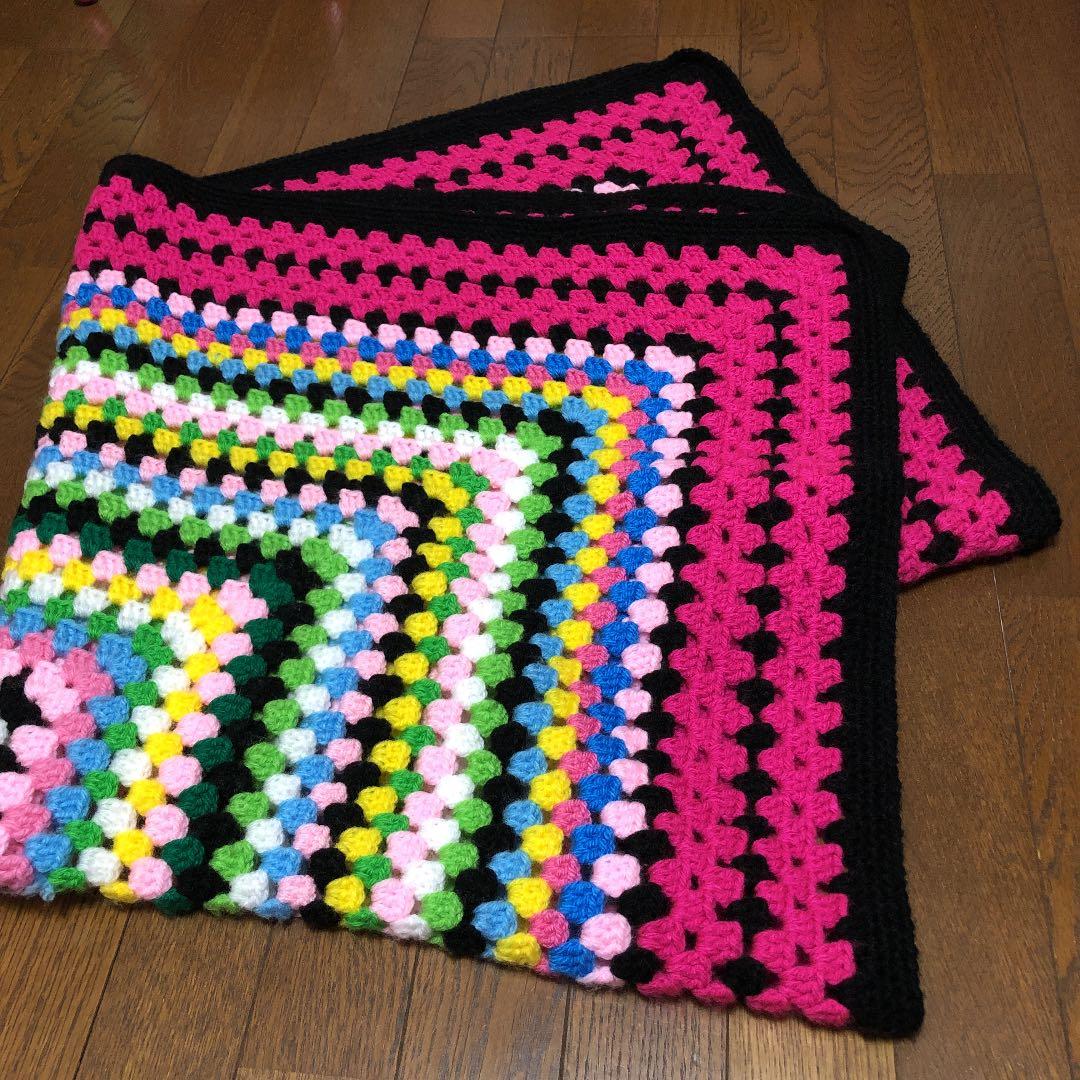 ハンドメイド カラフルな毛糸モチーフ編みカバー マット アフガン ソファーカバー