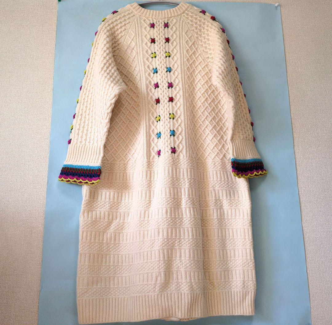 専用です。 アルベロベロ♥️ぶたさん花ビジュ刺繍 ウールロングカーディガン