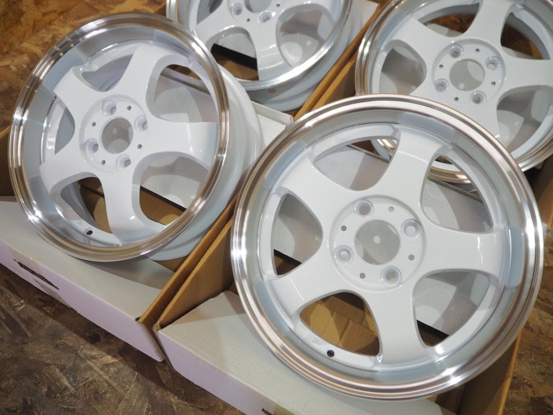 新品 4枚 深リム 逆ゾリ 5本スポーク5.5J ホワイト 軽四ツライチカスタム