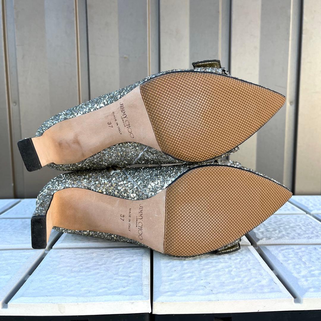 37 Jimmy Choo ショートブーツ　グリッター　ビジュー　ラメ　24